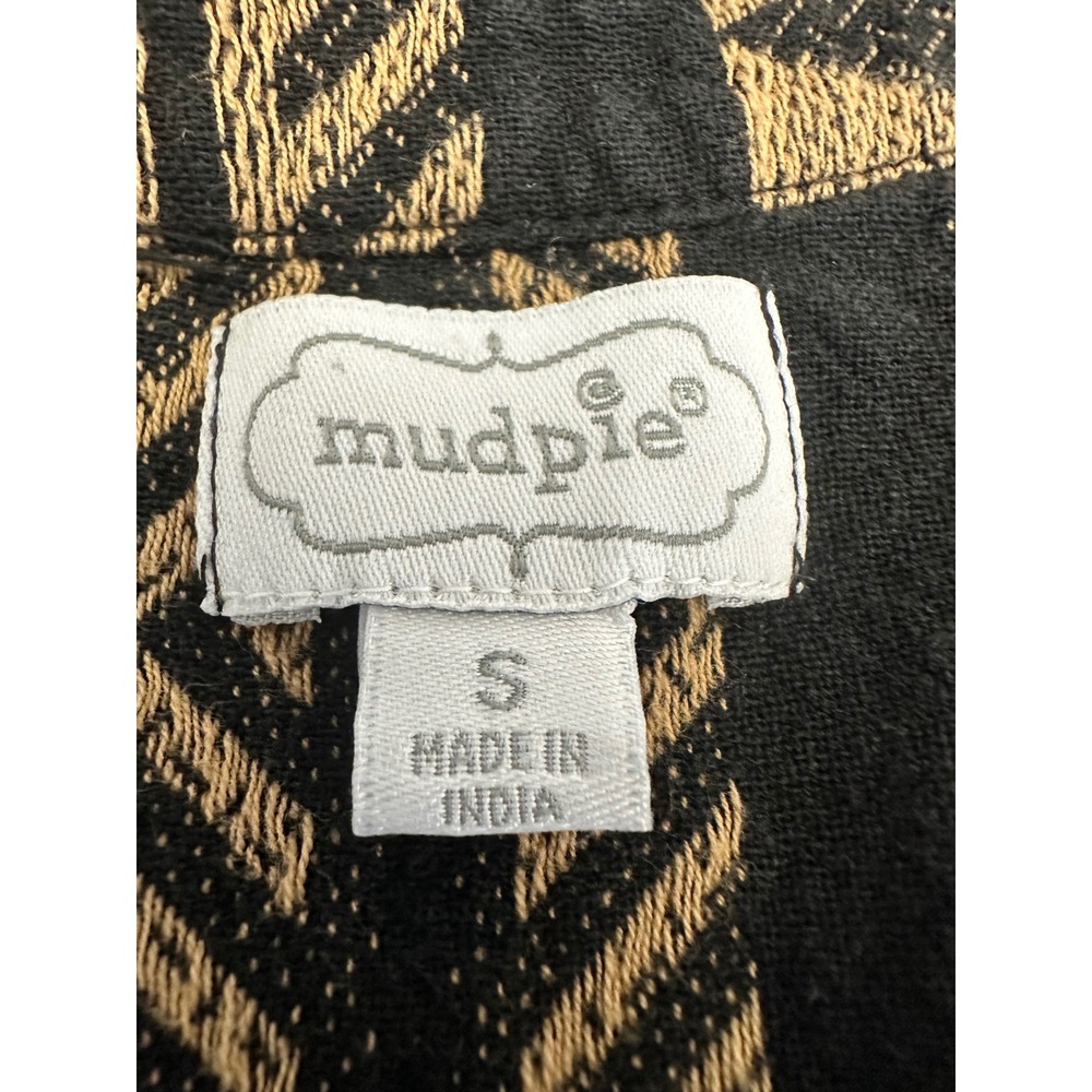 Mud Pie Black Tan Geometric Tribal Print Tier Midi Dress Small Boho Bell Sleeve - Picture 4 of 7